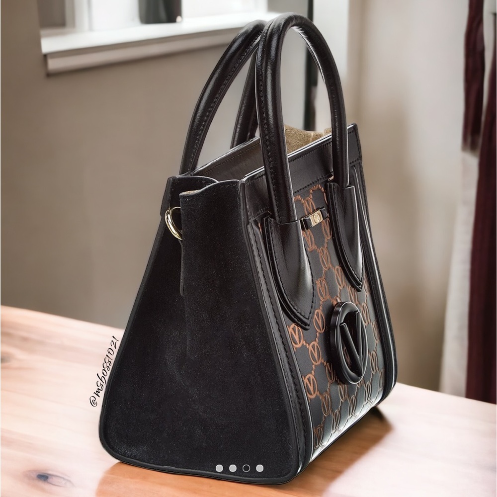 VALENTINO by Mario Valentino Eva Monogram Leather Tote in Black NWT - Picture 3 of 5